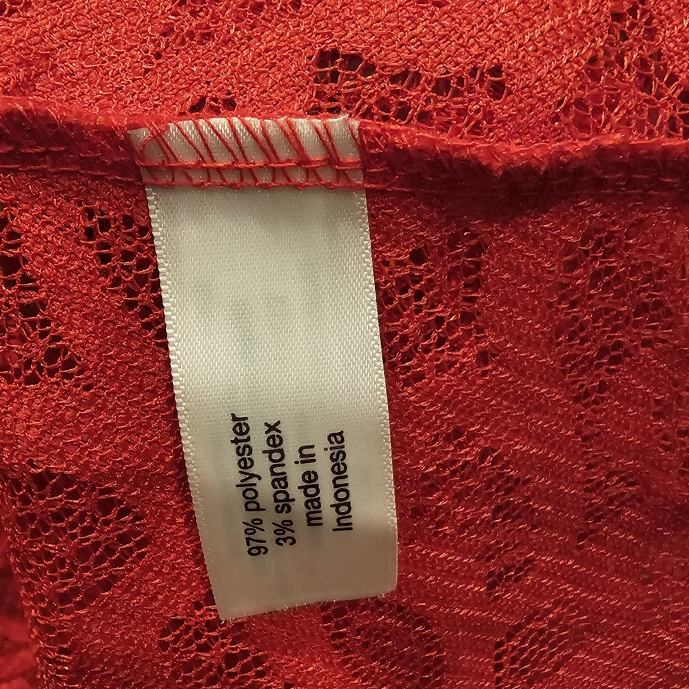 Lane Bryant Vibrant Red Lace Semi Sheer Long Sleeve Top - Picture 6 of 7